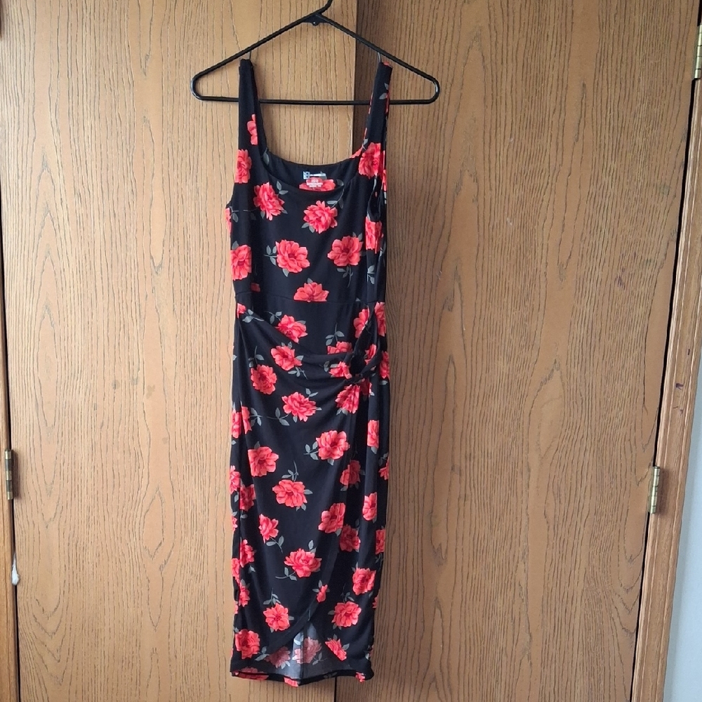 No Boundaries Black Dress with Red Floral Design